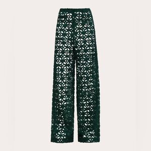 Andrea Iyamah Ndu Lace Wide-Leg Pants in Dark Green NWT Size XS (Elastic Waist)